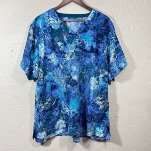 Carhartt Force Scrub Top Womens 3X Floral Print Watercolor Artsy Nurse Uniform